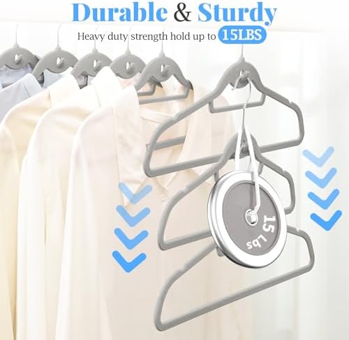 Velvet Felt Stackable Hangers 50 Pack, Thin & Space Saving, Gray