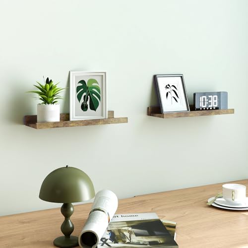 Brown Floating Shelves for Wall Decor, 14 in Shelf with Lip Set of 2