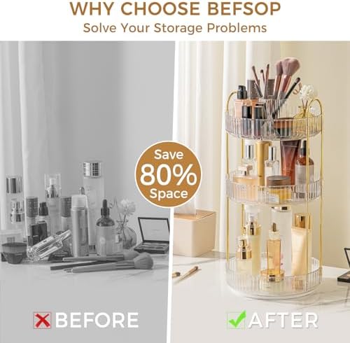 360° Rotating Makeup Organizer, Upgraded 3 Tier Skincare Perfume Organizers for Women, Bathroom Organizer Countertop, Cl