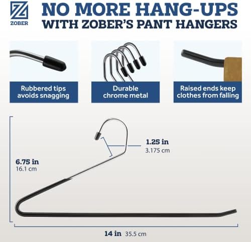 Zober Pants Hangers Non Slip - Open Ended Pants and Jean Hangers for Closet - Space Saving Clothes Hanger - Strong, Durable, Metal Pant Hangers (Black 2O Pack) (Pack of 2)