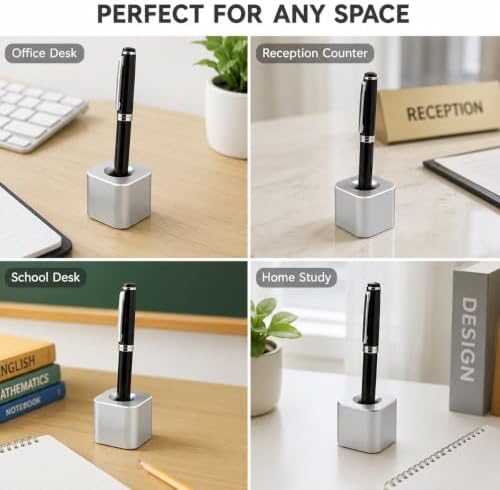 Coideal Silver Single Pen Holder Stand, Aluminum Desk Pen Base, Mini One-Hole Fountain Pen Holder for Pencil, Toothbrush, Makeup Brush, Office Desktop Organizer
