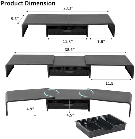 LEKETREE Dual Monitor Stand Riser with Drawer, Computer Stand for Desk, Workspace Desktop Stand, Desk Organizer for Comp