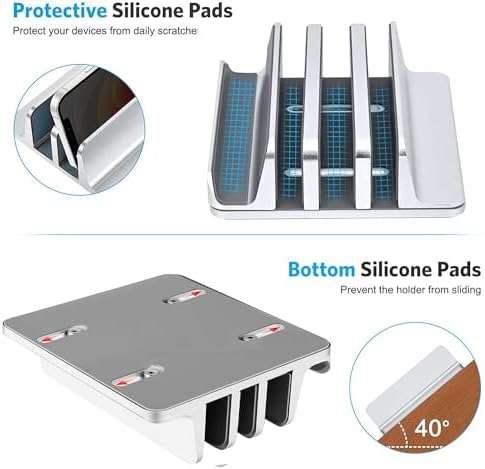 Vertical Laptop Stand, 3-Slot Vertical Laptop Stand Holder,Adjustable Dock Size,3 in 1 Design Space-Saving Laptop Holder