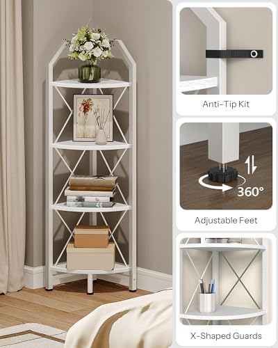 CHOEZON 4-Tier Corner Shelf, Industrial Corner Bookshelf, 47.6" Corner Storage Stand, Plant Stand Display Shelf, Corner 