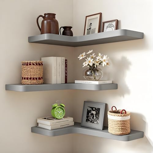 Floating Corner Shelves Set of 3, Solid Wood Picture Wall Shelf, Floating Shelves for Storage for Bedroom Kitchen Bathro