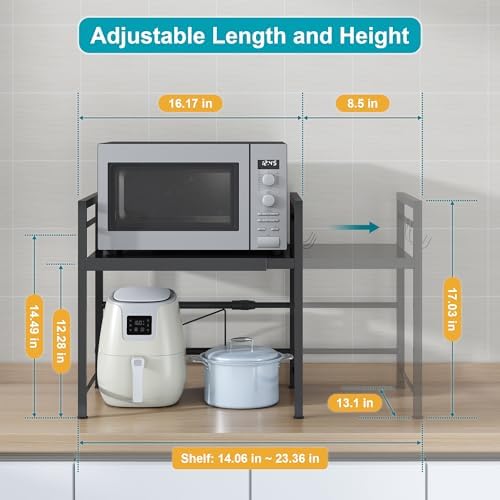 DOLALIKE Microwave Oven Rack, Expandable Microwave Stand Countertop Kitchen Utensils Tableware Storage, Carbon Steel Ove