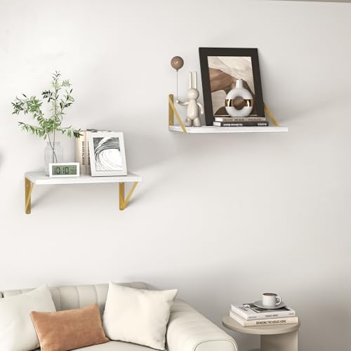 Heimlove 16W x 12D Deep Floating Shelves Set of 2 White & Gold
