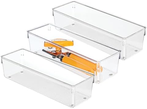 iDesign Plastic Drawer Organizer Bins, Set of 3, Clear