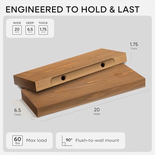 Homeforia 20 Inch Floating Shelves, High-End Solid Pine Wood, Set of 2