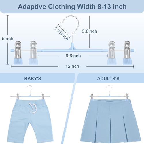 POZEAN Pants Hangers with Clips for Women 50 Pack, 12Inch Adjustable Heavy Duty Skirt Hangers, Space Saving Non-Slip Shorts Jeans Trousers Clothes Hangers, Blue