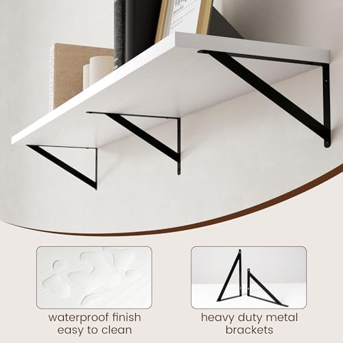 Axeman Floating Shelves for Wall White - 55 Inch Wide x 12 Inch Deep Wall Shelves Set of 2 - White Deep Wood Floating Sh