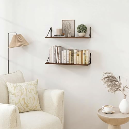 Heimlove Black Deep Floating Shelves for Wall, 23.62W x 8D Wood Wall Shelves Set of 2, Wide Floating Bookshelf for Livin