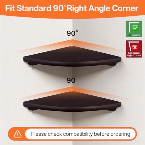 Gieanoo Floating Corner Shelves Set 2 10inch Walnut Solid Oak Rounded Corner Shelves Wall Mounted with Cable Hole Wood C