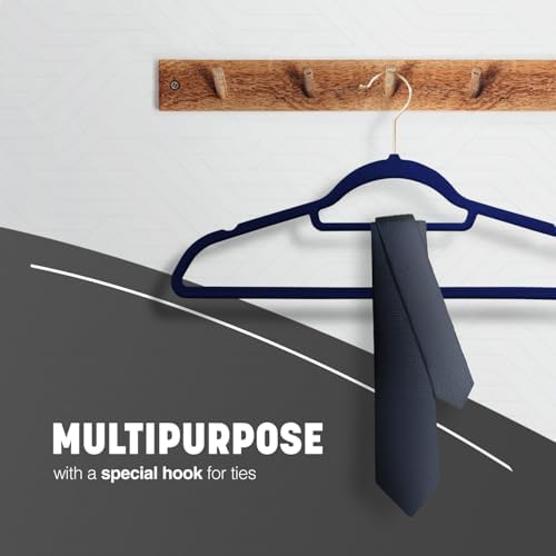 KEPLIN Velvet Hangers 20 Pack (41.5cm) - Non-Slip Clothes Coat Hangers with Tie Bar and 360 Degree Hook for Home Storage Durable, Sturdy & Space Saving Wardrobe (Navy Blue, 20 Pack)