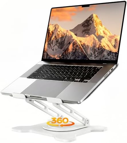 JCZT 360° Rotating Laptop Stand for Desk, Metal Foldable Laptop Riser,White