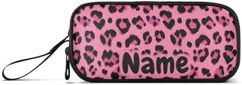Custom Hot Pink Black Leopard Print Pencil Case Box Boys Girls Personalized Name Large Pencil Pouch Stationery Pen Bag Organizer for Kids Adults School Office