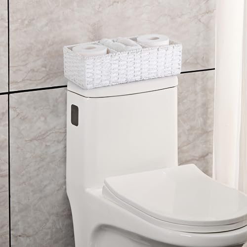 Vagusicc 3 Section Wicker Storage Basket, White Wicker Baskets for Storage, Toilet Tank Basket, Small Baskets for Organi