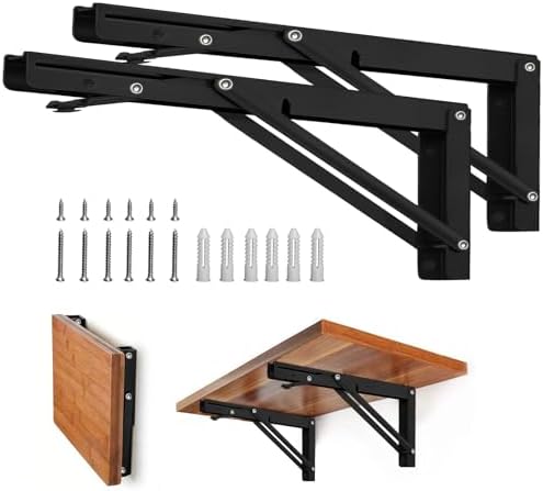 Storystore Folding Shelf Brackets, 18 Inch 2 Pcs Black Stainless Steel