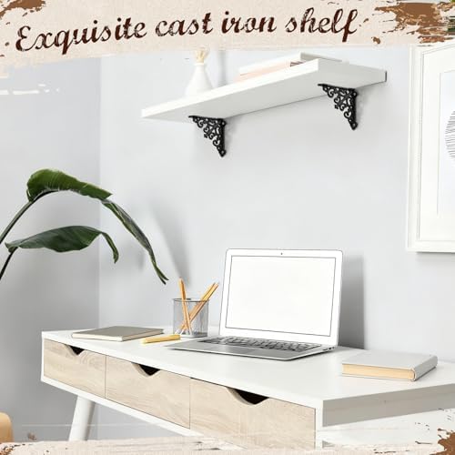 Blulu 8 Pcs Decorative Cast Iron Shelf Bracket L Vintage Bracket, Black
