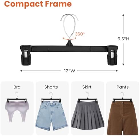 HOUSE DAY Black Pants Hangers with Clips 30 Pack, 12 Inch Skirt Hangers