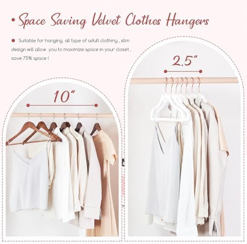 HOUSE DAY White Velvet Hangers 60 Pack, Non Slip Felt Hangers Heart-Shaped