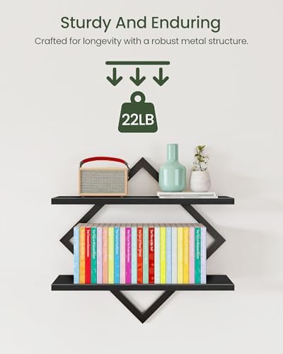 CHOEZON Floating Shelves, Set of 2 Wall Shelves, 2-Tier Hanging Shelves, Wall Shelf Set of 2, Wall Mounted Shelves, for 