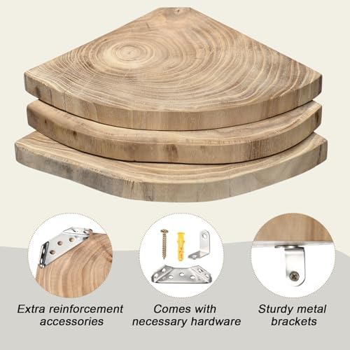 3 Pcs Corner Floating Shelves for Wall Solid Wood 7 Inch (Wooden)