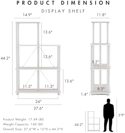 Homes: Inside + Out Apexa Modern 5-Cube Ladder Shelving Units, Collectibles Display Shelves, Easy Assembly Standing Shel