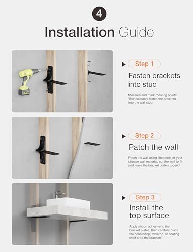 BATODA 12” Solid Steel Free Hanging T Shelf Bracket (2PCS) (Patent Pending)