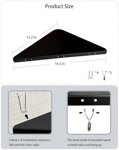 Metal Cubicle Corner Shelf with 3 Hooks for Office Fabric Walls