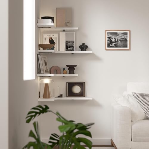 Floating Corner Shelves for Wall, Corner Wall Mounted Shelf for Home Décor Storage, Rustic Wood Shelves for Room, Bathro
