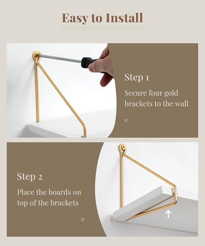 Afuly Floating Shelves for Wall, White and Gold Shelf, Display Wall Shelves