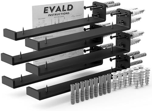 EVALD Floating Shelf Brackets w/Lip | Hidden Black Carbon Steel Brackets for 10" Board (9 2/7" True Size) Kitchen, Nurse