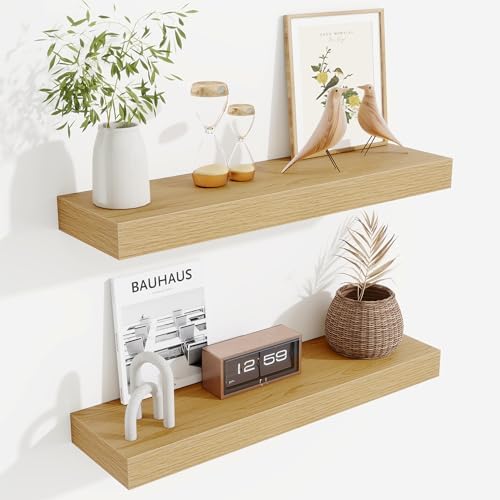 Fun Memories Floating Shelves Set of 2, 24 Inch Floating Shelves for Wall, Wood Wall Shelves with Invisible Brackets, fo