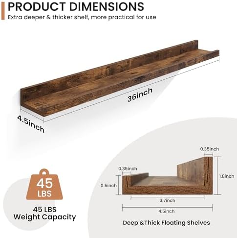 Fun Memories Picture Ledge Shelf, 36 Inch Floating Shelves Set of 2, Nursery Book Shelves for Kids, Wall Mounted Bookshe
