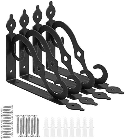 Acrux7 4 Pack Shelf Brackets 7.5X5.5 inch Thicken Iron Corner Brace Shelf Support Heavy Duty Wall Shelf Brackets Black D