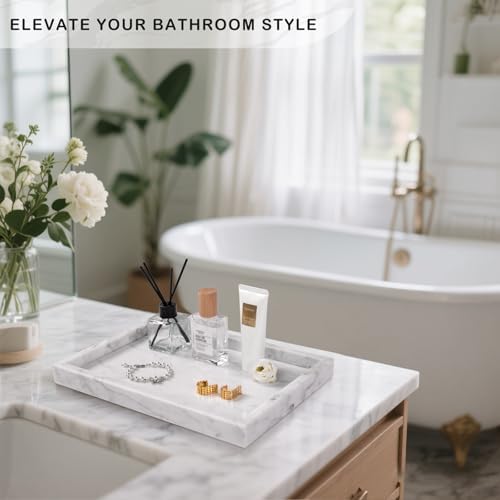 Marble Bathroom Tray for Countertop & Home Decor, Natural Decorative Marble Tray for Jewelry & Perfume Organizer, Luxury