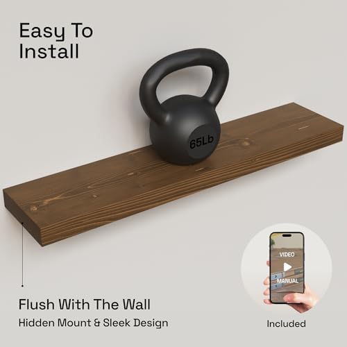 Solid Wood Floating Shelves for Wall 30 Inches Long, Walnut Wooden Shelf