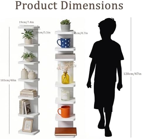 Versatile 7 Tier Wall Shelf Unit, Floating Lack Wall Shelf, White