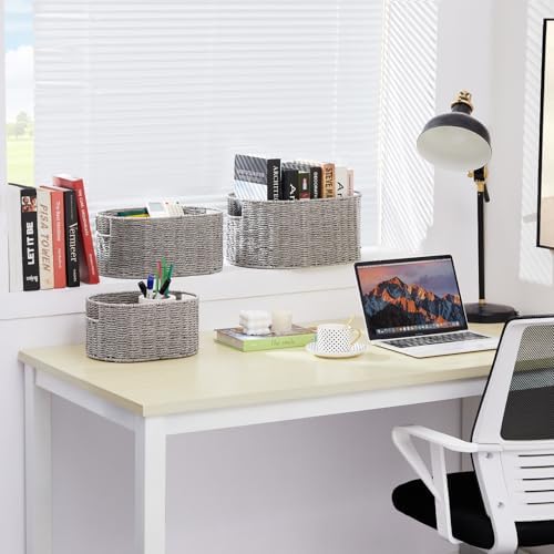 Vagusicc Wicker Storage Basket, Set of 3 Hand-woven Storage Baskets for Organizing, Round Large Wicker Baskets for Stora