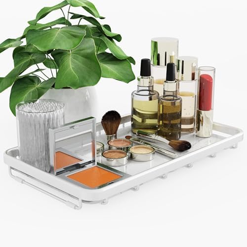 Counter Organizer for Bathroom, Kitchen or Coffee Bar, Metal Shelf with Faux Marble, Vanity Countertop Makeup Storage, D
