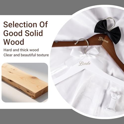 JOVGANK Non-Slip Bride & Groom Wooden Wedding Hangers Set