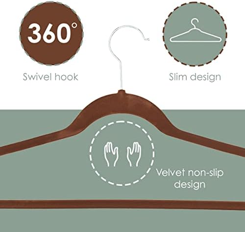 Velvet Clothes Hangers (Pack of 10), Brown, by Home Basics | Felt Hangers for Tops, Jackets, Dresses, and Pants | Contoured Hangers with Notches | Ultra-Thin Space Saving Clothes Hangers