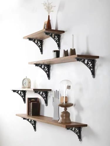 Decorative Shelf Bracket 6 inch, Rustic Black Iron Brackets for Shelving, Heavy Duty Vintage, DIY Projects, Hardware Inc