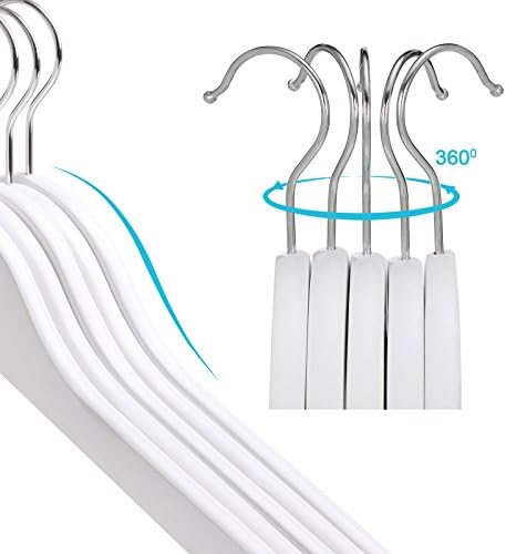 SONGMICS Wood Children's Hangers, Pack of 20 Kid's Clothes Hangers, with Trousers Bar, Shoulder Notches, 360° Swivel Hoo
