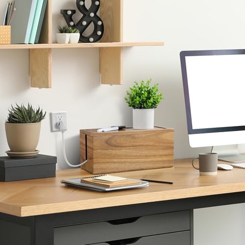 Bivvclaz Cable Management Box Medium, Acacia Wooden Cord Organizer Box for Desk, Floor, Office to Hide Extension Cords P