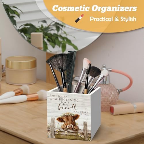 Inspirational Highland Cow Pen Holder Organizer for Desk Accessories