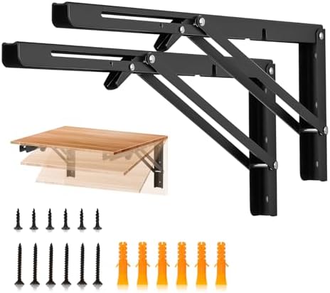 JOY DECOR Matte Black Folding Shelf Brackets, 16 Inch, 2 Pack