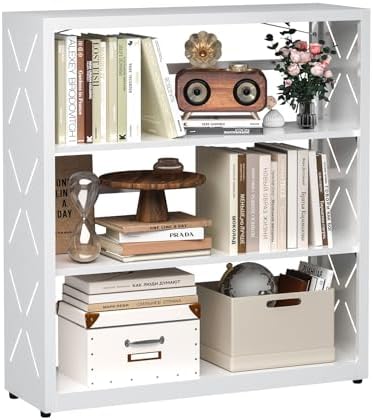 3-Tier Metal Bookshelf, Small Bookcase with Adjustable Shelves
