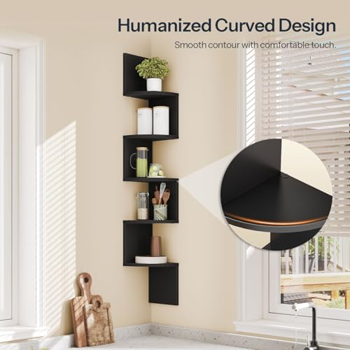 HOOBRO Corner Shelf Wall-Mounted, Set of 2 Floating Corner Shelves for Wall